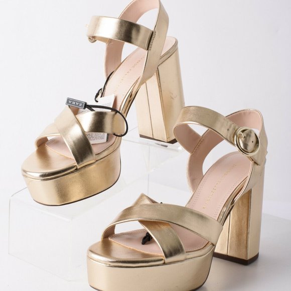 gold platform heels zara